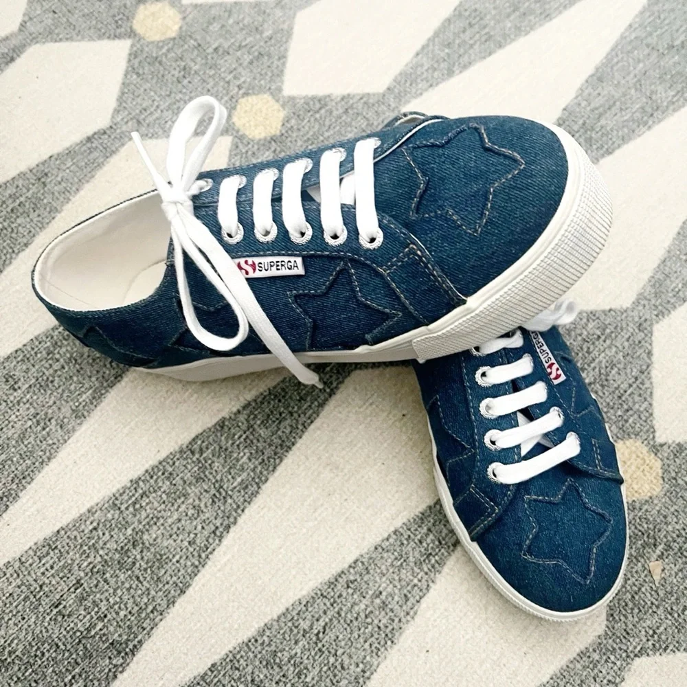 SUPERGA x Lizzy Rare Denim Patch Star Platform Sneaker Blue Denim 8